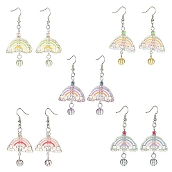 Mixed Color Acrylic Rainbow Dangle Earrings, Platinum Brass Jewelry, Mixed Color, 63x29mm