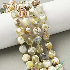 Светло-желтый Природные пожары треск агат бисер нитей, с бисером, граненые, твист, окрашенная и подогревом, светло-желтый, 10x9~10x9~10 мм, отверстие : 1 мм, около 33~34 шт / нитка, 15.04''~15.35'' (38.2~39 см)
