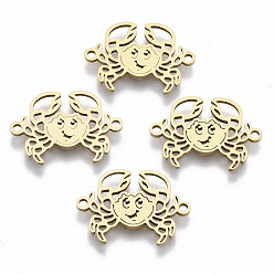Золотой 201 соединительные звенья нержавеющие, лазерная резка, краб, золотые, 14x19.5x1 мм, отверстие : 1.4 мм