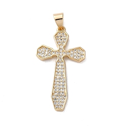 Настоящее золото 18K Подвески из латуни с микро-микро-паве и прозрачным кубическим цирконием, без кадмия, без никеля и без свинца, крестик, реальный 18 k позолоченный, 32x17x2 мм, отверстие : 6x3.5 мм