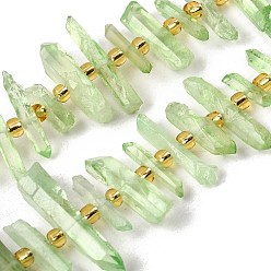 Светло-зеленый Природных кристаллов кварца бисер нитей, граненые, окрашенные, палочка для наггетсов, с бисером, светло-зеленый, 11~25x3~9x4~10 мм, отверстие : 1~1.2 мм, около 19~26 шт / нитка, 7.09~7.48'' (18~19 см)