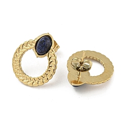 Lapis Lazuli Ion Plating(IP) Real 18K Gold Plated 304 Stainless Steel Ring Stud Earrings, with Natural Lapis Lazuli, 18.5x15.5mm