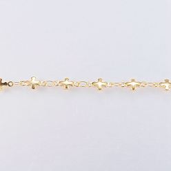 Настоящее золото 18K Ионное покрытие вручную (ip) 304 прутковые цепи из нержавеющей стали, пайки, с катушкой, крестик, реальный 18 k позолоченный, 9x5x1 мм, около 32.8 футов (10 м) / рулон