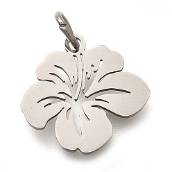 Нержавеющая Сталь Цвет 304 прелести нержавеющей стали, с целью перехода в кольце, цветочный шарм, лазерная резка, цвет нержавеющей стали, 14x14.5x1 мм, отверстие : 3 мм