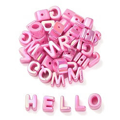Ярко-Розовый УФ-покрытие радужными переливающимися акриловыми бусинами, случайные смешанные буквы, ярко-розовый, 20~21x14~20.5x8.5~20.5 мм, отверстие : 3.5 мм, около 90~100 шт / упаковка