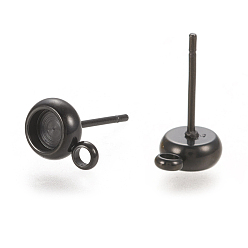 Черный 304 Выводы серьги из нержавеющей стали шпилька, плоско-круглые, ионное покрытие (ip), электрофорез черный, 9x6.5 мм, отверстие : 1.8 мм, штифты : 0.7 мм, лоток : 4 мм