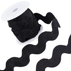 Черный Отделка из полиэстера волнистой бахромой, изгибающая волну кружевная лента, для шитья одежды и художественного оформления, чёрные, 7/8 дюйм (23 мм), около 5 ярдов