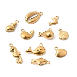 Золотой Подвески из нержавеющей стали 201, разнообразные, золотые, 10~17x6.5~14x2~6 мм, отверстие : 1.2 мм, 10 шт / комплект