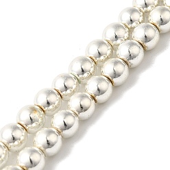 с Покрытием Серебра Гальванические нити из синтетических немагнитных гематитовых бусин, круглые, со серебряным покрытием, 5 мм, отверстие : 1 мм, около 84 шт / нитка, 15.75'' (40 см)