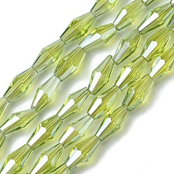 Зелено-Желтый Прозрачные стеклянные бусины гальваническим пряди, гальваническое покрытие, граненые, двухконусные, зеленый желтый, 8x4 мм, отверстие : 0.8 мм, около 63~66 шт / нитка, 20.47~21.26 дюйм (52~54 см)