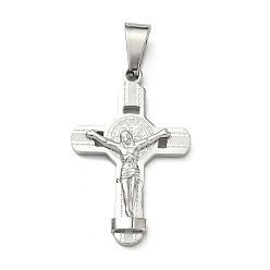 Нержавеющая Сталь Цвет 304 подвески из нержавеющей стали, Распятие в виде креста с подвеской Святого Бенедикта, цвет нержавеющей стали, 34x22x3.5 мм, отверстие : 8x4.5 мм