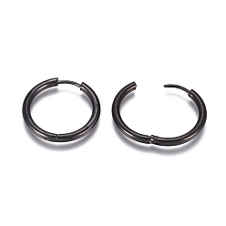 Electrophoresis Black 304 Stainless Steel Huggie Hoop Earrings, with 316 Surgical Stainless Steel Pin, Ring, Electrophoresis Black, 23x2.5mm, 10 Gauge, Pin: 0.9mm