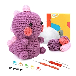 Medium Orchid DIY Crochet Kits, including Yarns, 1Pc Crochet Needle, 5Pcs Stitch Marker and 4Pcs Safety Eyes, Medium Orchid, 15x9cm
