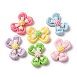 Bowknot Непрозрачные кабошоны из смолы, разноцветные, бантом с цветком, 15.5x21x7 мм