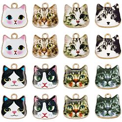 (52) Непрозрачная лаванда 48шт. 8 стильные печатные эмалевые подвески из сплава, золотой свет, голова кошки , разноцветные, 17x17.5x1.5 мм, отверстие : 2 мм, 6 шт / стиль