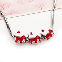 Дом Европейские бусины из сплава эмали рождественской тематики, большое отверстие шарик, античное серебро, дом, 11x12x9.5 мм, отверстие : 4.5 мм