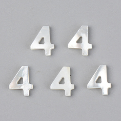 Number Natural White Shell Mother of Pearl Shell Charms, Number, Num.4, 10x8x2mm, Hole: 0.8mm