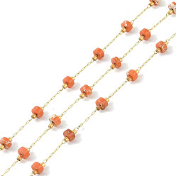 Оранжевый Ионное покрытие (ip) 304 цепи из нержавеющей стали, со стеклом, с натуральной императорской яшмой, с катушкой, несварные, оранжевые, 4x2 мм