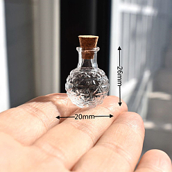 Прозрачный Миниатюрные стеклянные бутылки, с пробками, желающие бутылки, для аксессуаров для кукольного домика, притворяясь опорными украшениями, рельефный круглый, прозрачные, 20x26 мм