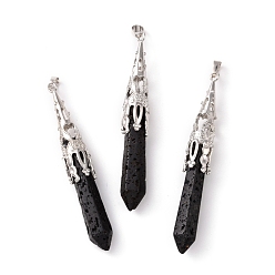 Лавовый камень Большие заостренные подвески из натуральной лавы, с латунной найти, пуля, платина, 75~80x10~10.5 мм, отверстие : 5x7 мм