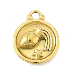 Водолей Настоящие 18позолоченные тона 304 из нержавеющей стали, плоский круглый с шармом созвездий, Водолей, 20.5x17x3 мм, отверстие : 2.5x2.5 мм