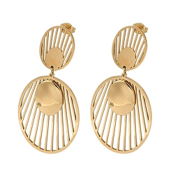 Настоящее золото 18K Женские серьги-гвоздики из нержавеющей стали, овальные, реальный 18 k позолоченный, 54.5x27 мм