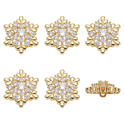 Золотой 6 шт. 1 латунные пуговицы с прозрачными кубическими циркониями, паве, цветок, золотые, 16x14x7.5 мм, отверстие : 1.3 мм