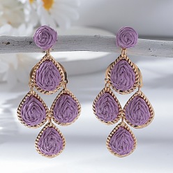 Средняя Орхидея Серьги-гвоздики из сплава рафии в форме капли, золотые, средне орхидеи, 85x45 мм