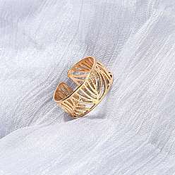 Настоящее золото 18K 304 открытые манжеты из нержавеющей стали для женщин, лист, ионное покрытие (ip), реальный 18 k позолоченный, 9.5 мм, внутренний диаметр: 18.6 мм