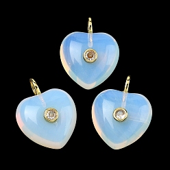 Опал Opalite подвески, подвески в форме сердца с латунной микропаве из прозрачных кубических цирконий, золотые, 25.5~26.5x20.5x12~13 мм, отверстие : 4.5 мм