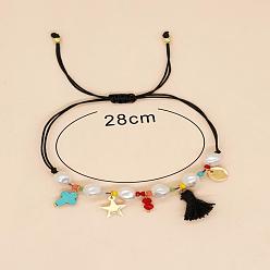 Черный Натуральный и синтетический браслет из драгоценных камней, плетеные браслеты для женщин, чёрные, внутренний диаметр: 11 дюйм (28 см)