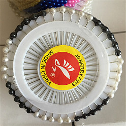 Черный Железа контакты, с пластиковыми бусинами из искусственного жемчуга, корсажные булавки, булавки для пошива одежды, чёрные, 38x4 мм, штифты : 0.6 мм, 40 шт / комплект