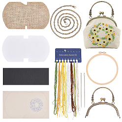 (52) Непрозрачная лаванда Комплекты сумок через плечо с вышивкой в этническом стиле с цветочным узором, включая обруч с замком для поцелуя и ручкой, пяльцы из пластика, имитация бамбука, мешок цепи, игла, потоки, ткань, разноцветные, 51~450x1~268x0.2~9.5 мм