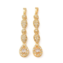 Real 18K Gold Plated Brass Micro Pave Clear Cubic Zirconia Pendants, Multi Layer Teardrop Charms, Real 18K Gold Plated, 38x8.5x5.5mm, Hole: 2x4.5mm