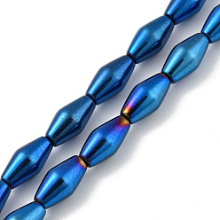 Plaqué Bleu Brins de perles d'hématite non magnétiques synthétiques galvanisées, Toupie, bleu plaqué, 6.2~6.5x12~12.5mm, Trou: 1.4mm, Environ 33 pcs/chapelet, 16.89'' (42.9 cm)