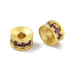 Фуксиновый Бусины-проставки из латуни с кубическим цирконием, долговечный, без свинца и без кадмия, рондель, красно-фиолетовые, 4x2 мм, отверстие : 1.4 мм