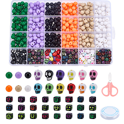 (52) Непрозрачная лаванда Наборы для самостоятельного изготовления браслетов на тему Хэллоуина, включая ножницы, эластичный шнур, Акриловые бусины, разноцветные, 6~200x6~132x6~17.5 мм