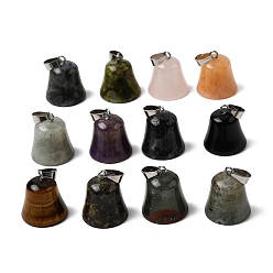 Платина Природные смешанные подвески драгоценных камней, Подвески в виде колокольчиков с металлическими защелками., платина, 17~18x15~15.5 мм, отверстие : 3.7x6 мм