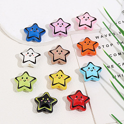 (52) Непрозрачная лаванда Печатные непрозрачные акриловые бусины, звезды с улыбкой лицом, разноцветные, 20.5x22x10.5 мм, отверстие : 2.5 мм