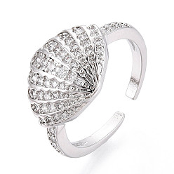 Платина Латунные микропаве кубические цирконии регулируемые открытые манжеты кольца для женщин, без кадмия и без свинца, гребешок, платина, регулируемый, 12x16 мм
