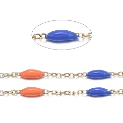 Разноцветный Ручной цепи эмаль бисера, с цепями из нержавеющей стали и шпулей, пайки, долговечный, золотые, красочный, 1.5x1x0.1 мм, около 32.8 футов (10 м) / рулон