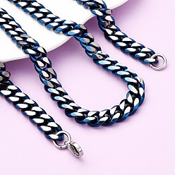 Синий & Цвет Нержавеющей Стали 10мм 304 ожерелья из нержавеющей стали с кубинскими звеньями, синий и нержавеющая сталь цвет, 24.02 дюйм (61 см)