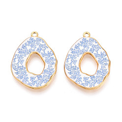 Темно-Голубой 304 нержавеющей стальной эмали подвески, подвески-слезинки с цветочным узором, ионное покрытие (ip), реальный 18 k позолоченный, глубокое синее небо, 34x25 мм