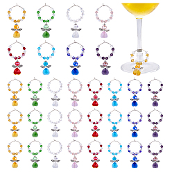 (52) Непрозрачная лаванда 32шт 8 цвета стеклянный ангел винный бокал подвески, с латунным кольцом-подвеской для бокала для вина, разноцветные, 67 мм, 4 шт / цвет