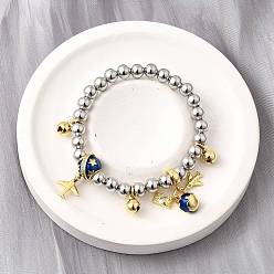 Платиновый & Золотой Латунные эмалевые круглые бусины браслеты с подвесками для женщин, с четким кубического циркония, без кадмия и без свинца, стойки покрытие, долговечный, платиной и золотом, внутренний диаметр: 2 дюйм (5.2 см), подвески: 10.5x7.5 мм / 10.5x4.5 мм