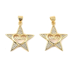 Звезда Латунные микро проложить кубического циркония подвески, материнские темы, долговечный, без кадмия и без свинца, стойки покрытие, реальный 18 k позолоченный, звезда, 24x22.5x4 мм, отверстие : 3.8x3.3 мм
