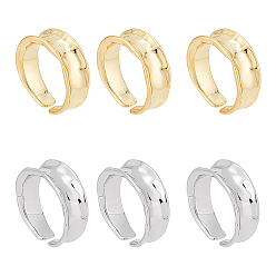 Platinum & Light Gold 6 шт 2 цвета латунь волна открытое манжетное кольцо для женщин, платина и светлое золото, размер США 5 1/4 (15.9 мм), 3 шт / цвет