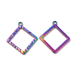 Rainbow Color Ion Plating(IP) 304 Stainless Steel Pendants, Rhombus Charm, Rainbow Color, 30.5x27.5x2mm, Hole: 3mm