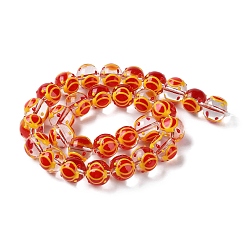 Lantern Chinese Style Transparent Glass Enamel Beads Strands, Hand Painted Beads, Round with Pattern, Lantern, 12~13x11.5mm, Hole: 1.6mm, about 30pcs/strand, 13.58 inch(34.5cm)