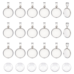Нержавеющая Сталь Цвет Набор для изготовления плоской круглой подвески своими руками, в том числе 304 подвеска из нержавеющей стали с кабошоном, Кабошоны из стекла, цвет нержавеющей стали, 100 шт / коробка